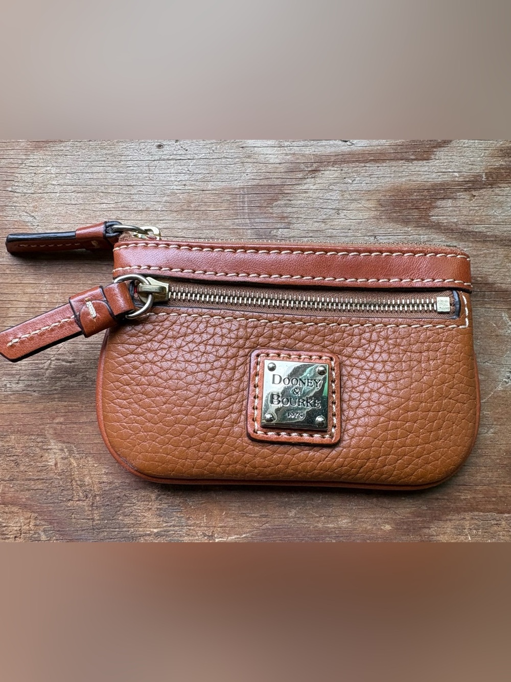 Dooney & Bourke Pebbled Leather Small Coin Case Purse British Tan